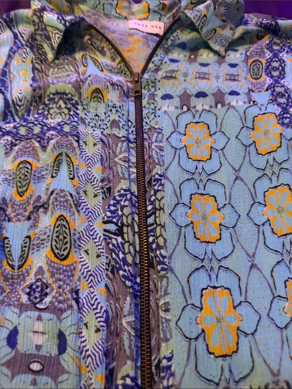 RAGA Blue Floral-Print Zip Bomber Jacket